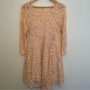Free‎ People Floral Lace Dress Lined Pink/Peach Boho  Size 12 See Description